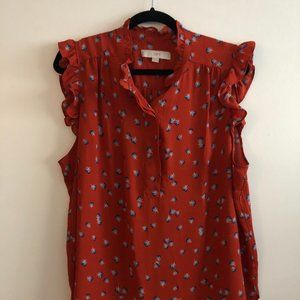 LOFT Split-neck Top with Ruffled Details